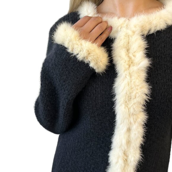 CHANEL Vintage 03A CC Logo Mohair Knit Fur Jacket Pocket Button #38 [105700] - Picture 3 of 12